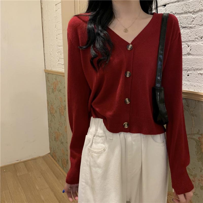 Autumn thin coat women's new versatile cardigan V-neck knitted sweater short casual outer fit
