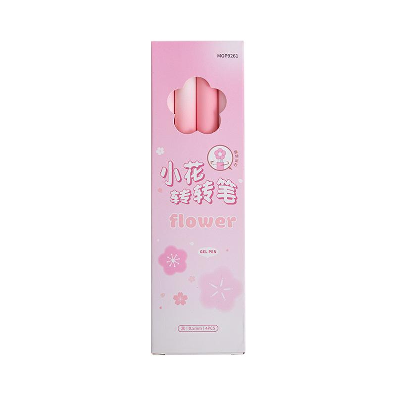 4pcs/box Flower Rotating Pen Ins Pink Rotating Gel Pen High-value Quick-drying Brush Question Student 0.5ST Black Water Gift