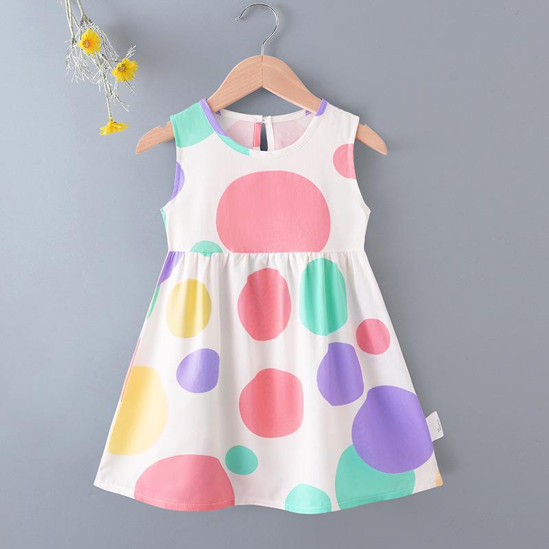 Girls' Floral Summer Princess Beach Dress, Cotton Silk Tank, A-line Skirt