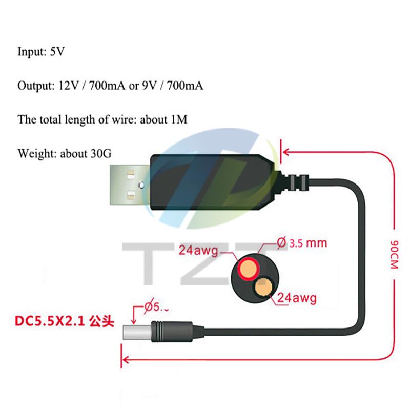 TZT 1/3/5PCS Usb Power Boost Line Dc 5v 9v 12v Step Up Module Usb Converter Adapter Cable 2.1x5.5mm Plug