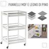 Wooden Kitchen Serving Trolley with 3 Shelves and Wheels, 45x38x78cm, White