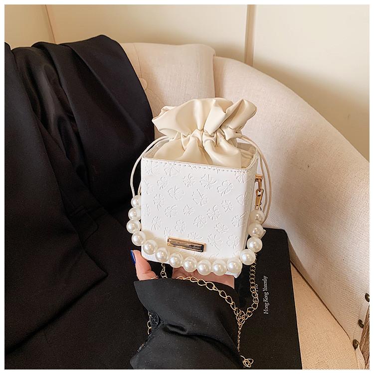 Small Square Pu Bag With Drawstring Closure For Womens Everyday Wear
