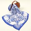 Satin Silk Square Scarf Hijabs Blue And White Blendent Printed Muslim Hijab Bandana Soft Head Scarf Female Headband