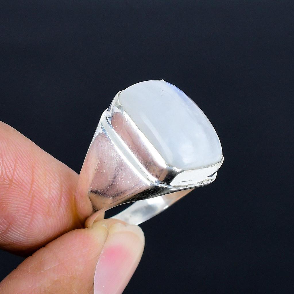 Rainbow Moonstone Silver Men's Ring | 925 Sterling Sliver | Cushion Shape Gemstone | Silver Jewelry | Silver Ring Gift for Him, Men's Ring
