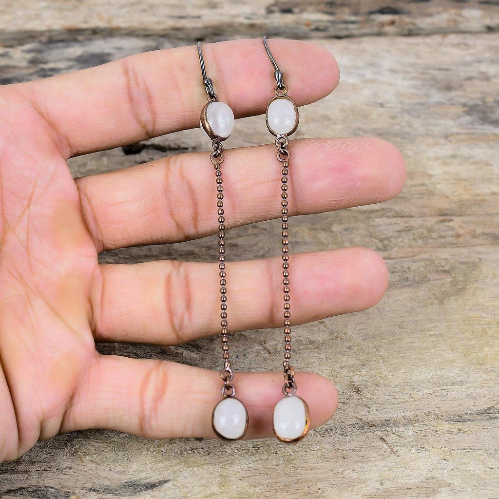 Rainbow Moonstone Earring Electroformed Copper Earrings Gemstone Electroformed Jewelry Handmade Dangle Earring Copper Jewelry Gift For Women