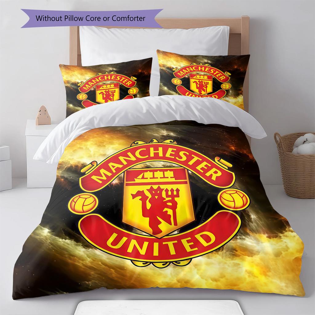 Man Utd Bedding Quilt Set Quilt Cover Pillowcase Home Decoration Birthday Gift (1 * Duvet Cover + 2 * Pillowcase, Without Core)