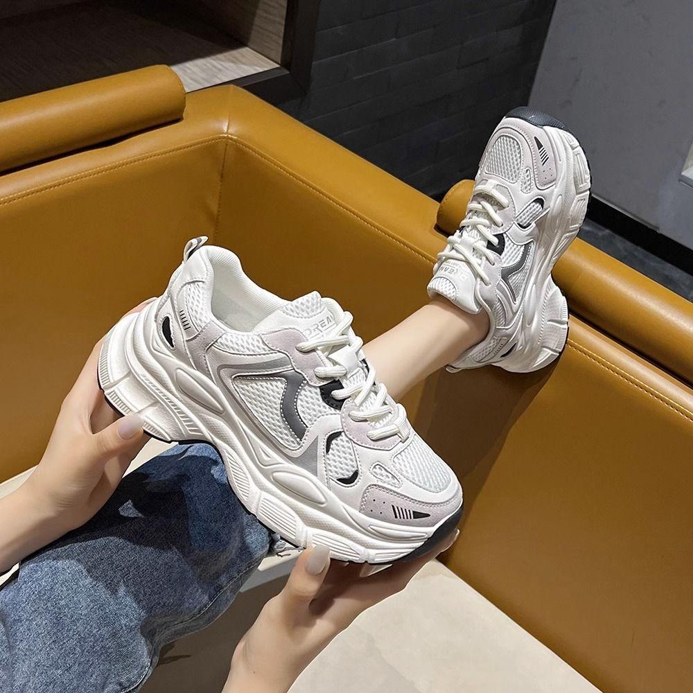 Dad Shoes Girl 2025 Spring Versatile Breathable Little White Shoes Korean Version Height Increasing Thick-soled Lightweight Casual Shoes Hot Sale