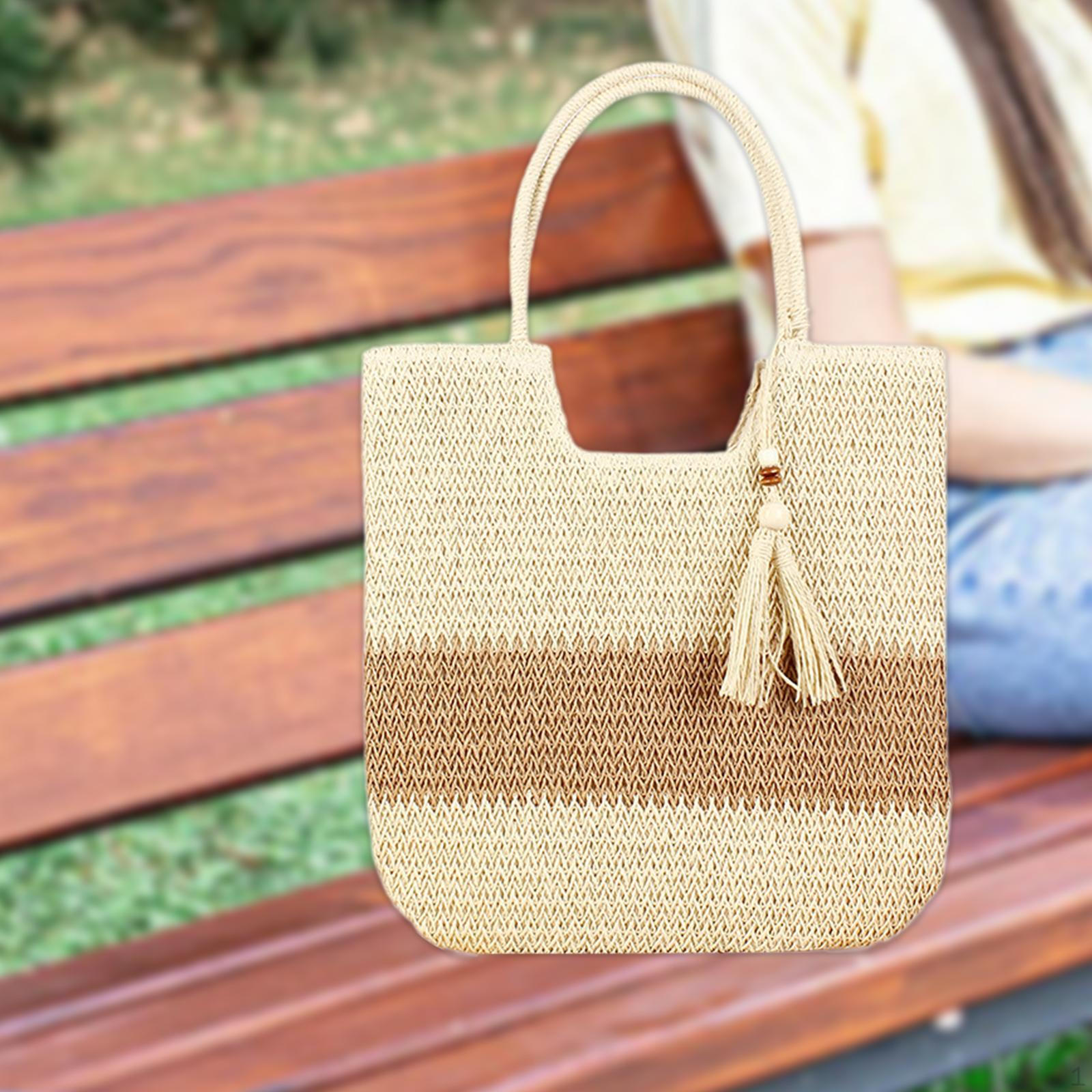 

Beach Bag Bohemian Elegant Handbag for Street Shopping Outdoor Commuting Work бежевый