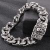 Men's Cool Solid Steel Skull Face Heads Cuban Chain Bracelet For Men Unique Gothic Punk Rock Jewelry Accessory Halloween Gifts
