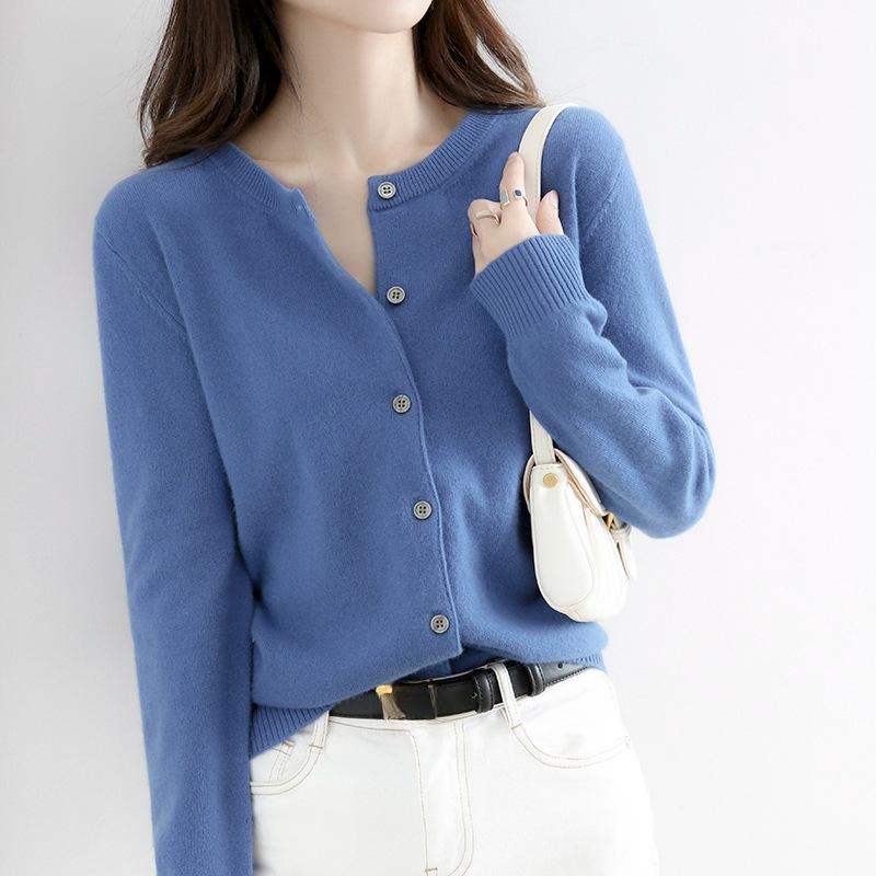 Women's Sweater Cardigans O-neck Single Breasted Short Slim Lady Knitwear Tops Solid Korean Cardigan