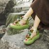 Fashion High Quality 5CM Cow Genuine Leather Flats Flower Women Boots Hollow ZIP Pumps Shoes Summer Platform Wedge Mary Jane Sandals