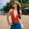 Retro Sexy Deep V Open Back Slimming Swimsuit with Padded Support