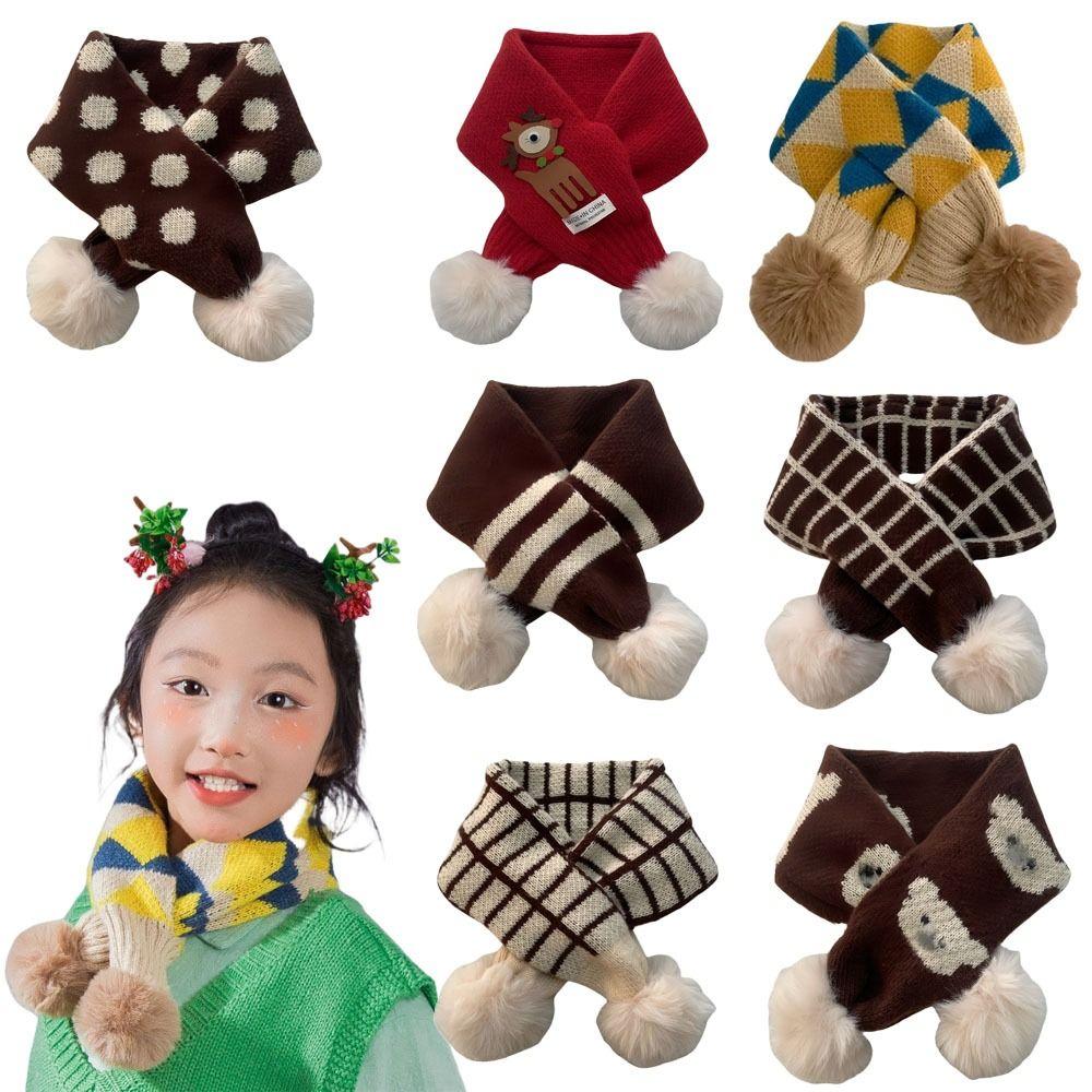 Cartoon Bib Boys Girls Knitting Scarf Thickening Children Kids Winter Scarves  Autumn Winter