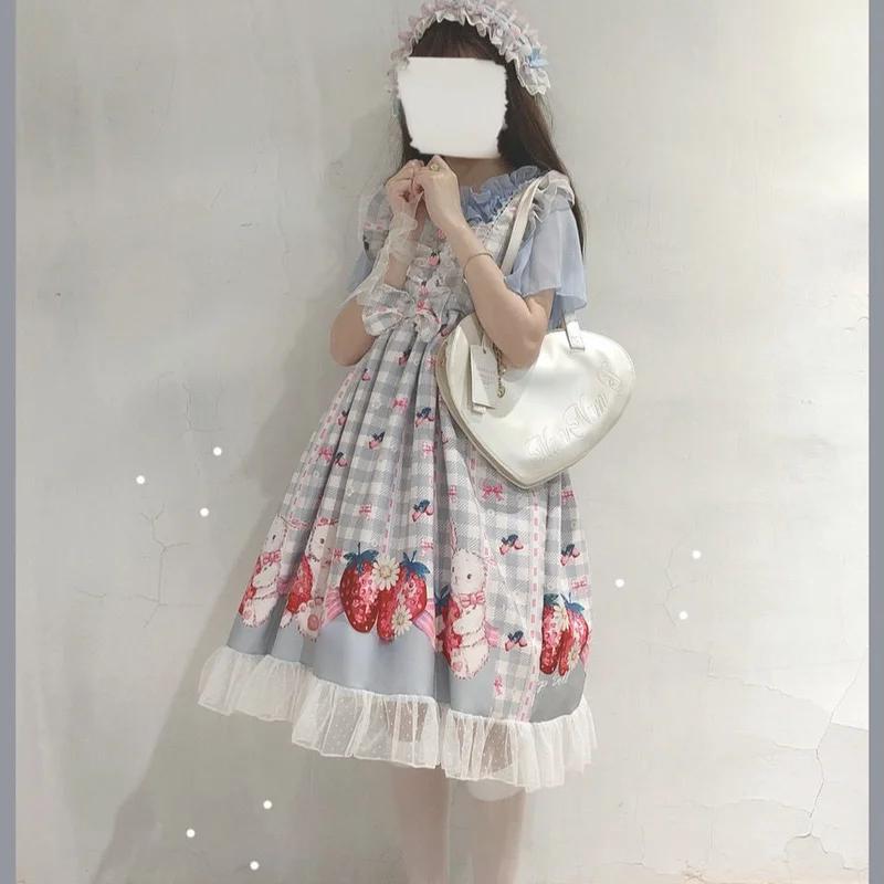 Japanese Lolita Dress Girls Strawberry Bunny Jsk Dresses Women Harajuku Sleeveless Cute Cosplay Vestido
