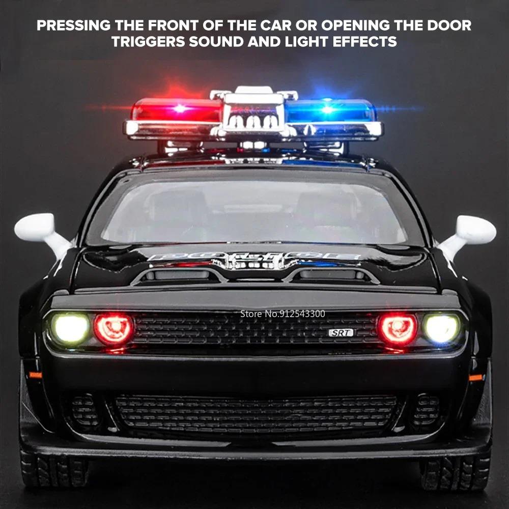 1/32 Dodge Hellcat Police Car Models Toys Alloy Diecast Simulation Scales Pull Back Moodel with Sound Light Car Toys for Boys