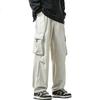 Dingfengbaoluo American Retro Wide-Leg Cargo Pants for Men, Spring Trendy Loose Versatile Straight Casual Trousers ZW48 Black L