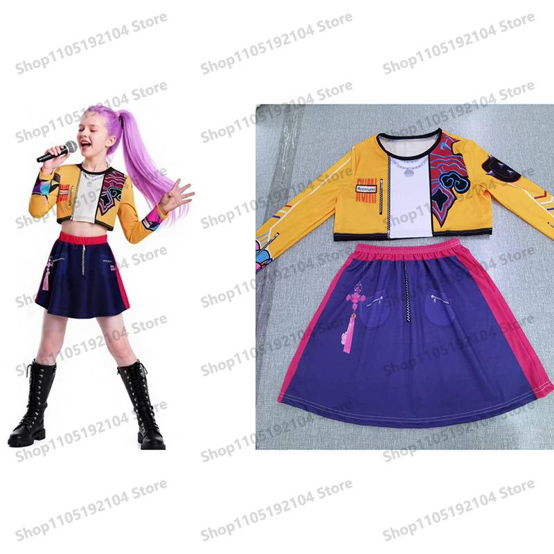 Bambini Rumi Mira Zoey Cosplay KPop Cacciatori di Demoni Costume da Ragazza K Pop Huntrix Costume Dorato Abiti Outfit per Festa di Halloween per Bambini