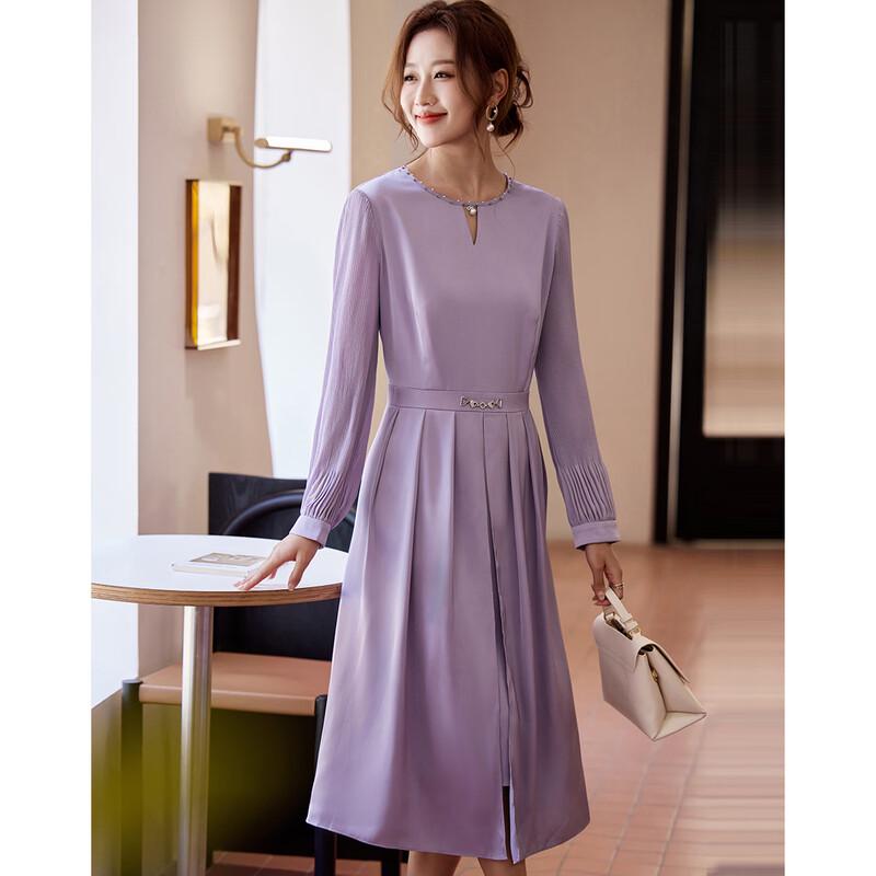 KAVON Elegant French Style Pleated A-Line Midi Dress L