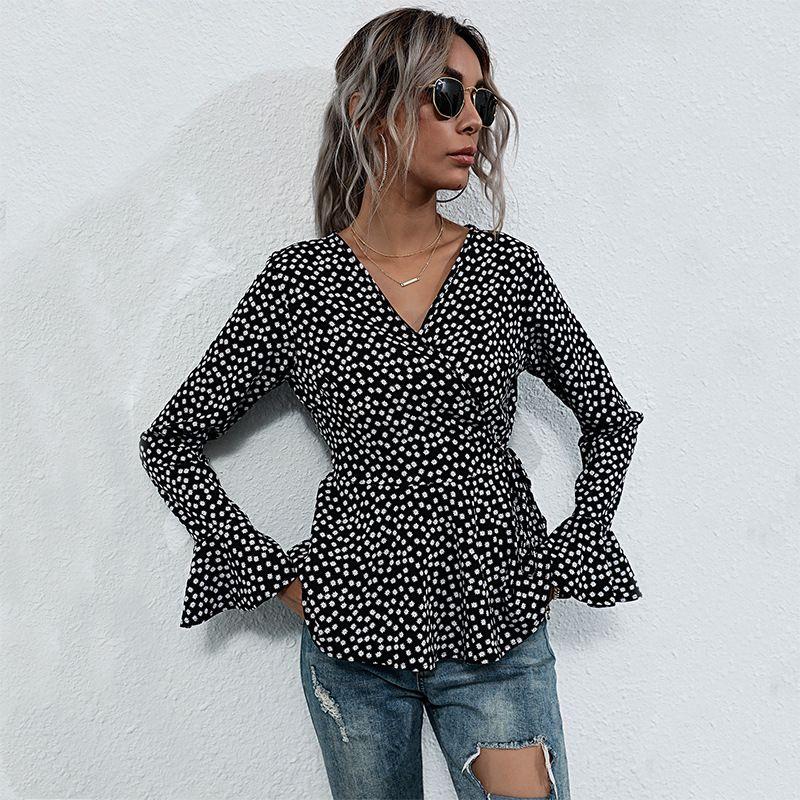 

Pullover V-Neck Polka Dot Black Shirt Pullover V-Collar Polka Dot Black Shirt Tops Black XL