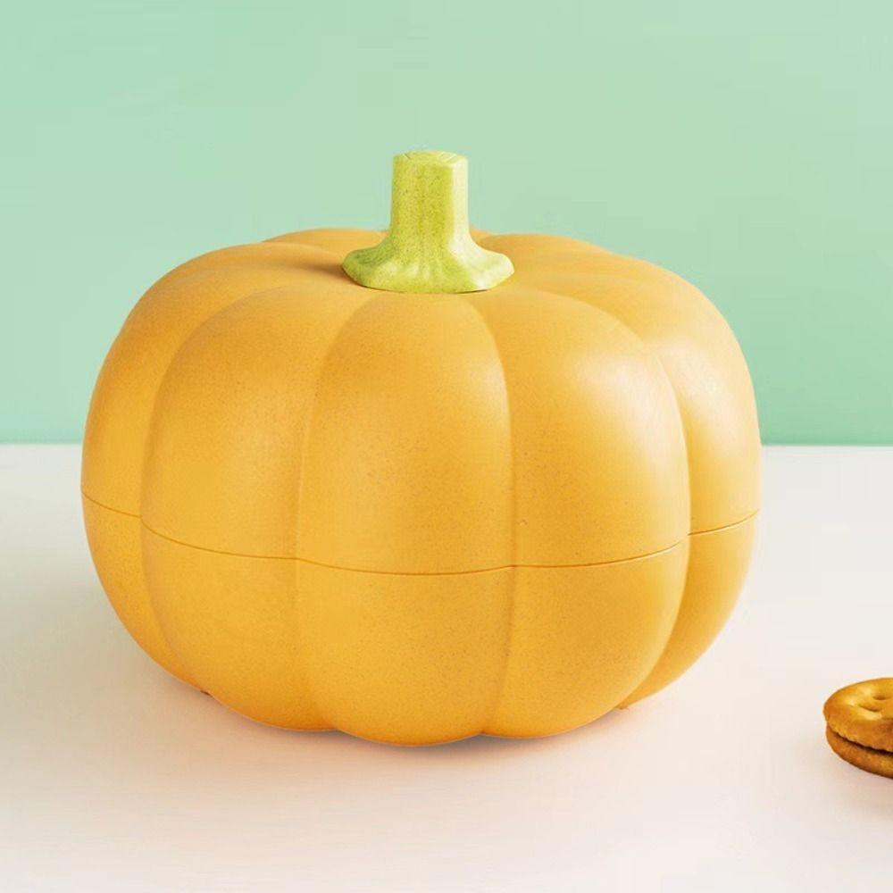 

Двухслойная тыквенная подставка для закусок Пыленепроницаемый контейнер для сервировки с сохранением свежести Вращается на 360 градусов Несколько отделений оранжевый