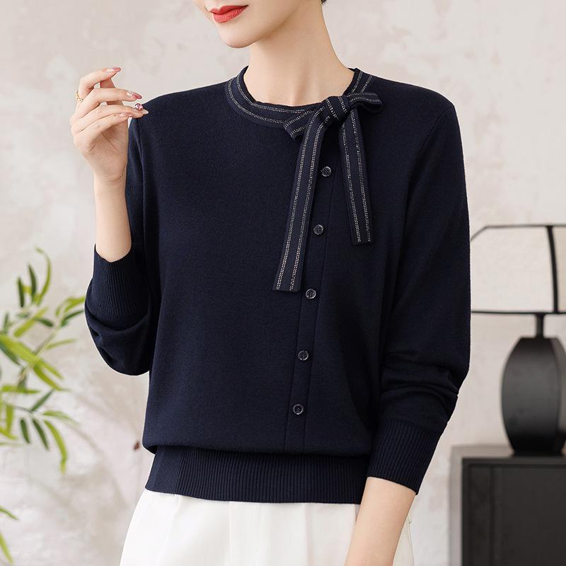

5% Wool Slim-Fit Sweater for Women: Youthful, Loose, Knitted Top for Middle-Aged & Elderly 115 (130-155 jin) темно-синий