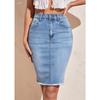 Women's High Waist Denim Midi Skirt Stretch Frayed Raw Hem Bodycon Pencil Jean Skirt Casual Daily Wear