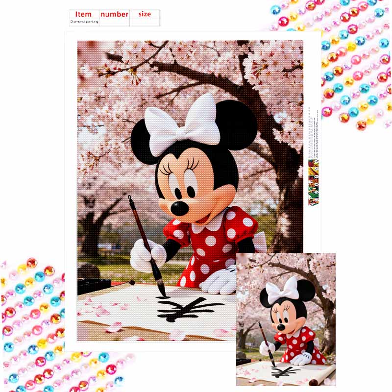 Disney Diamond Painting Kit 5D Full Round Diamond DIY Crafts Home Decoration Creative Gift Minnie Cherry Blossom Art Round 20x30cm