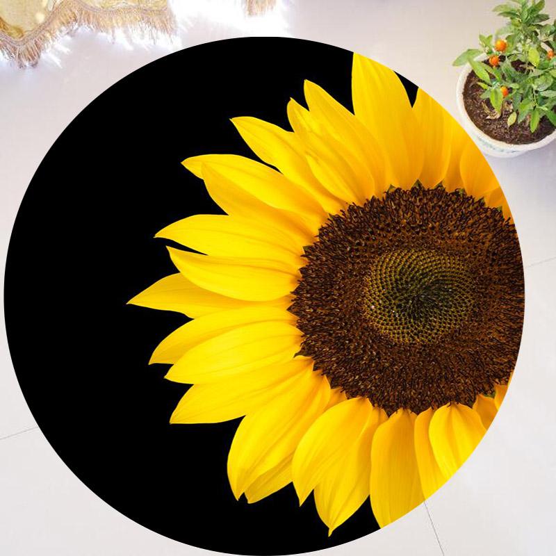 Chic You Are My Sunshine Sunflower Round Rug Living Room Bedroom Modern Floral Rug Floor Mat Chair Home