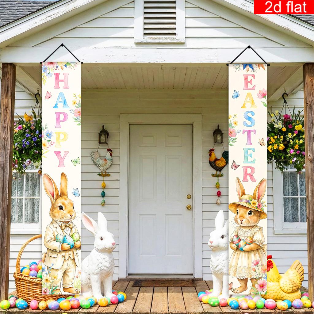 Easter Porch Sign Bunny Egg Flower 1 Pair Indoor Outdoor Decor