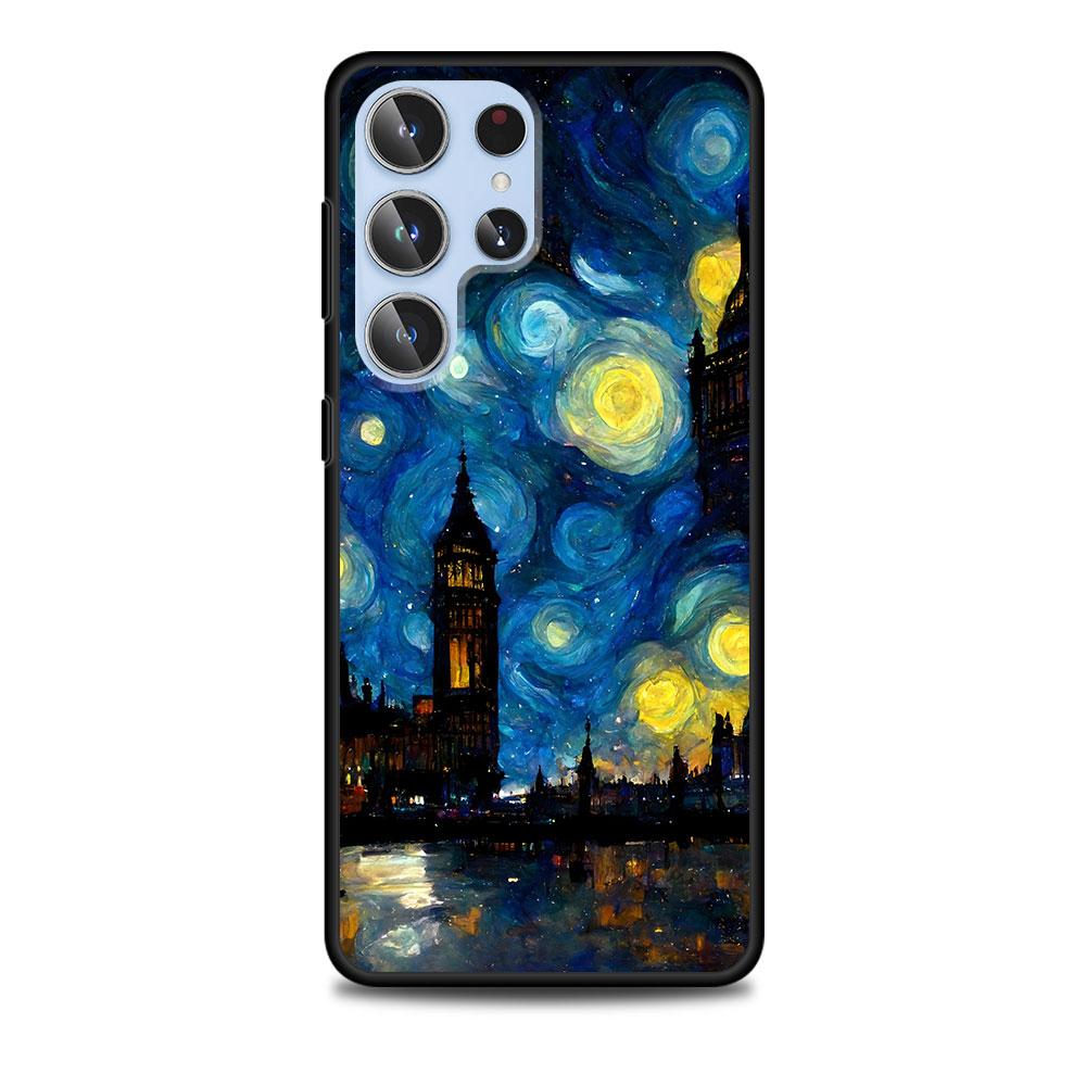 Starry Night Van Gogh Art Case for Samsung Galaxy S23 S21 S20 FE S24 S22 Ultra S10 S10e S9 Plus Soft Black TPU Phone Cover