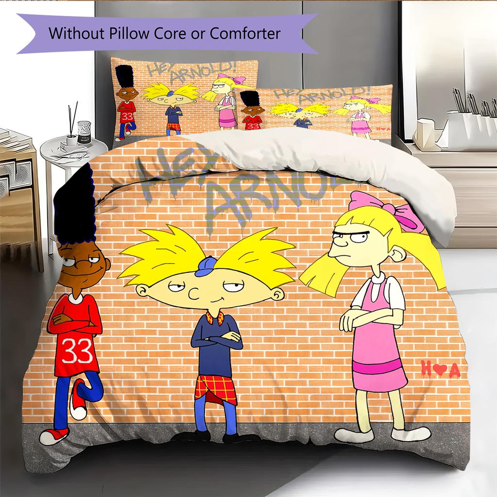 Hey Arnold Pattern Bedding Home Decoration Birthday Gift (1 * duvet cover + 2 * pillowcase, without core)