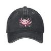 Cute Axolotl Print Baseball Cap Adjustable Cotton Dad Hat Unisex Casual Cartoon Salamander Design Outdoor Snapback