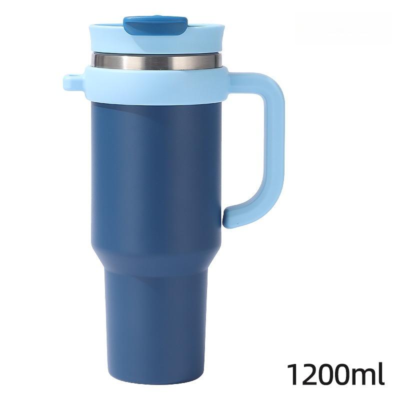 40oz Double Wall 304 Stainless Steel Tumbler with Handle, Dual Drink Sliding Lid Large Capacity Iced Coffee Cold Cup