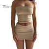 Women's Two Piece Skirt Set Strapless Bandeau Tube Crop Top And Bodycon Mini Skirt Set Summer Sexy Club Outfit