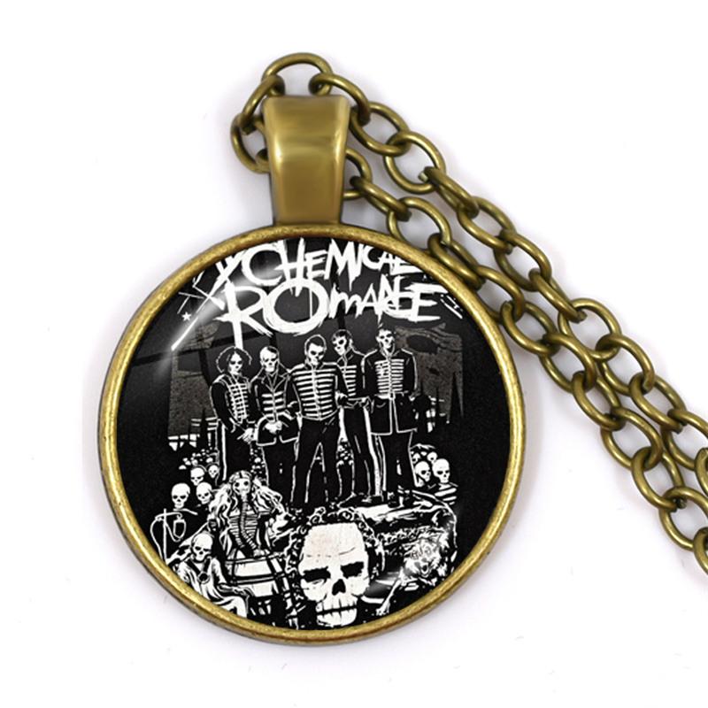 Punkové náhrdelníky Rocková kapela My Chemical Romance Kulatá skleněná kopule Kabošon Náhrdelník Módní Fanoušci Článkový řetěz Šperky