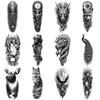 12pcs Temporary Tattoo Horse Black And Grey Realism Peacock Wolf Waterproof Long-lasting Body Stickers Lion For Thigh