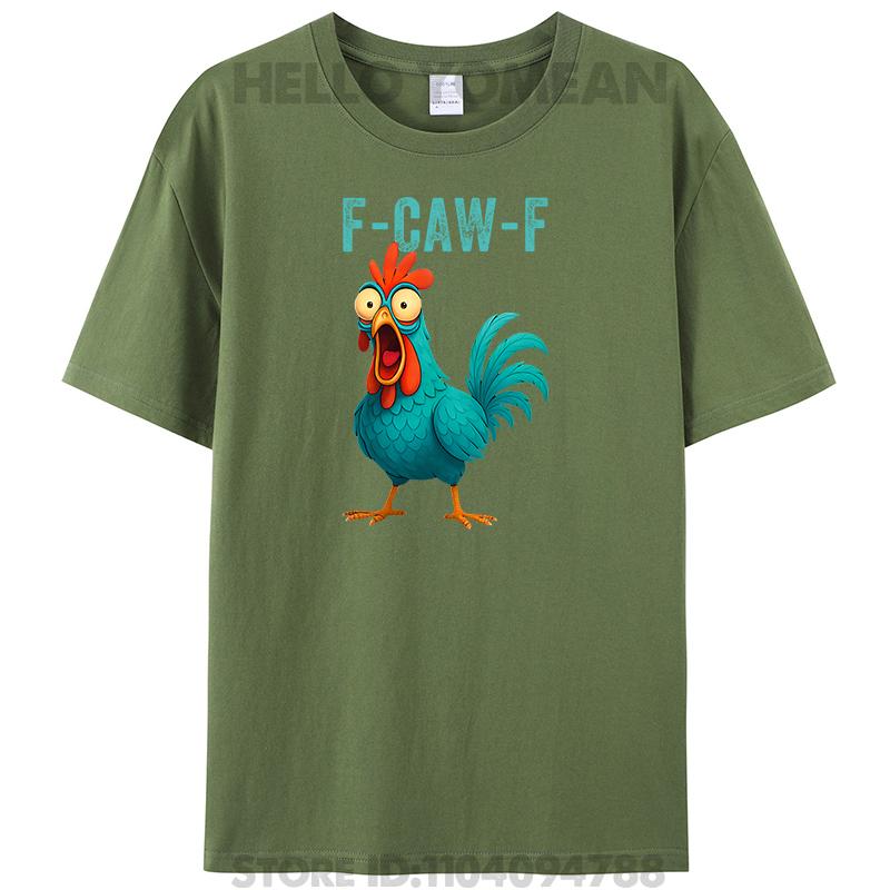 F-CAW-F Funny Rooster Chicken Farm Animal Humor Bird Women Men's Cotton T-Shirt Casual Streetwear Tee Shirts Hipster Tops