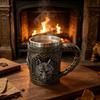 Norse Wolf Head Beer Mug, 450ml Stainless Steel Liner Gothic Tankard, Resin 3D Embossed Fenrir Stein, Viking Themed Gift for Men