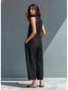 Europäischer und Amerikanischer Damen Ärmelloser Hemdblusen-Jumpsuit aus Leinenmischung mit Weitem Bein