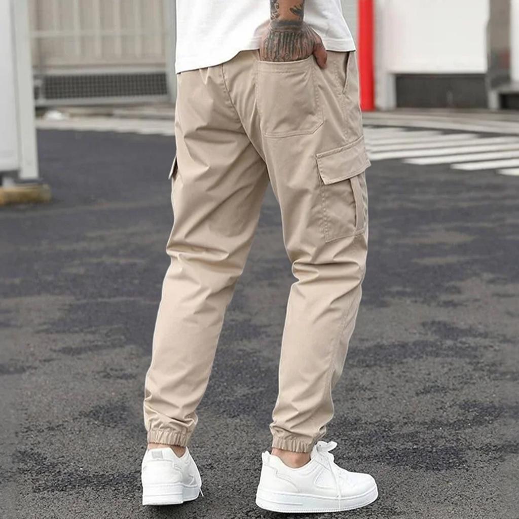 Men's Loose Casual Multi-pocket Work Pants, Youth Stretch Waist Drawstring  Pants