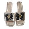 Fashion 2025 Summer Open Toe Square Toe Women's Slipper Outdoor Daily Sandals Women with Crystal Butterfly Plus Size Low Heel Slippers