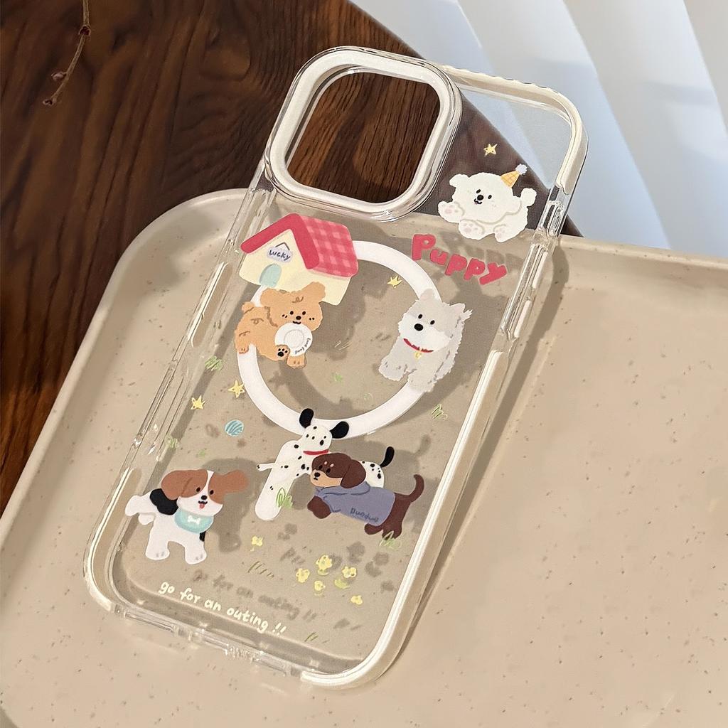 Cartoon Magnetic Suction Bracket 15Promax Cute Puppy IPhone 16 Mobile Phone Case 14 Suitable for 13 Anti Fall 12 Soft Cover