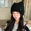 Japanese Cat Ears Sweet and Cute Baotou Hat Autumn and Winter Hat Women's Big Head Circumference Shows Face Small Versatile Knitted Woolen Hat
