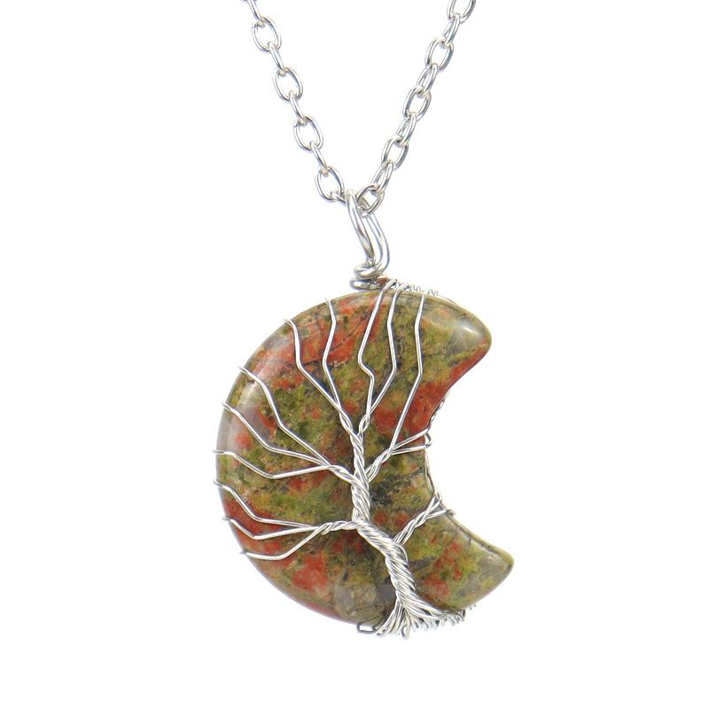 Natural Stone Amethyst Moon Tree Of Life Pendant Necklace, Wound And Wound Handmade Fortune Tree Crystal Necklace N571
