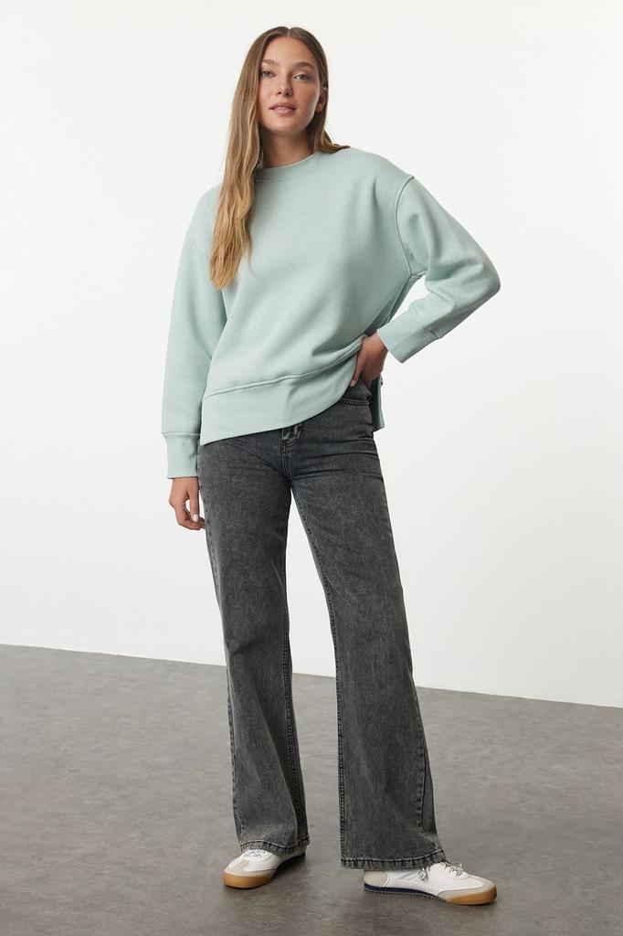 Women's Fashionable Stylish Sweatshirt Stone Thick Inside Fleece Crew Neck Regular Normal Fit Basic Knitted Sweatshirt