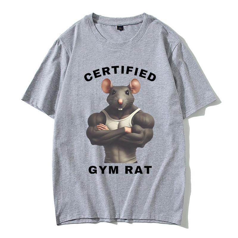 Funny Rat Gym Fitness Graphic T-shirt Fashion Summer Short Sleeve Unsiex Casual High Quality Pure Cotton Summer Breathable Top