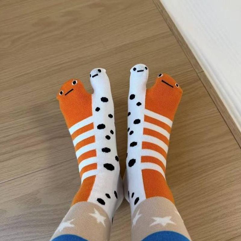 New Style Girls Cute Funny Split Toe Mid-Tube Socks Abstract Ugly Eel Aquarium Couple Socks Personality Trendy Socks