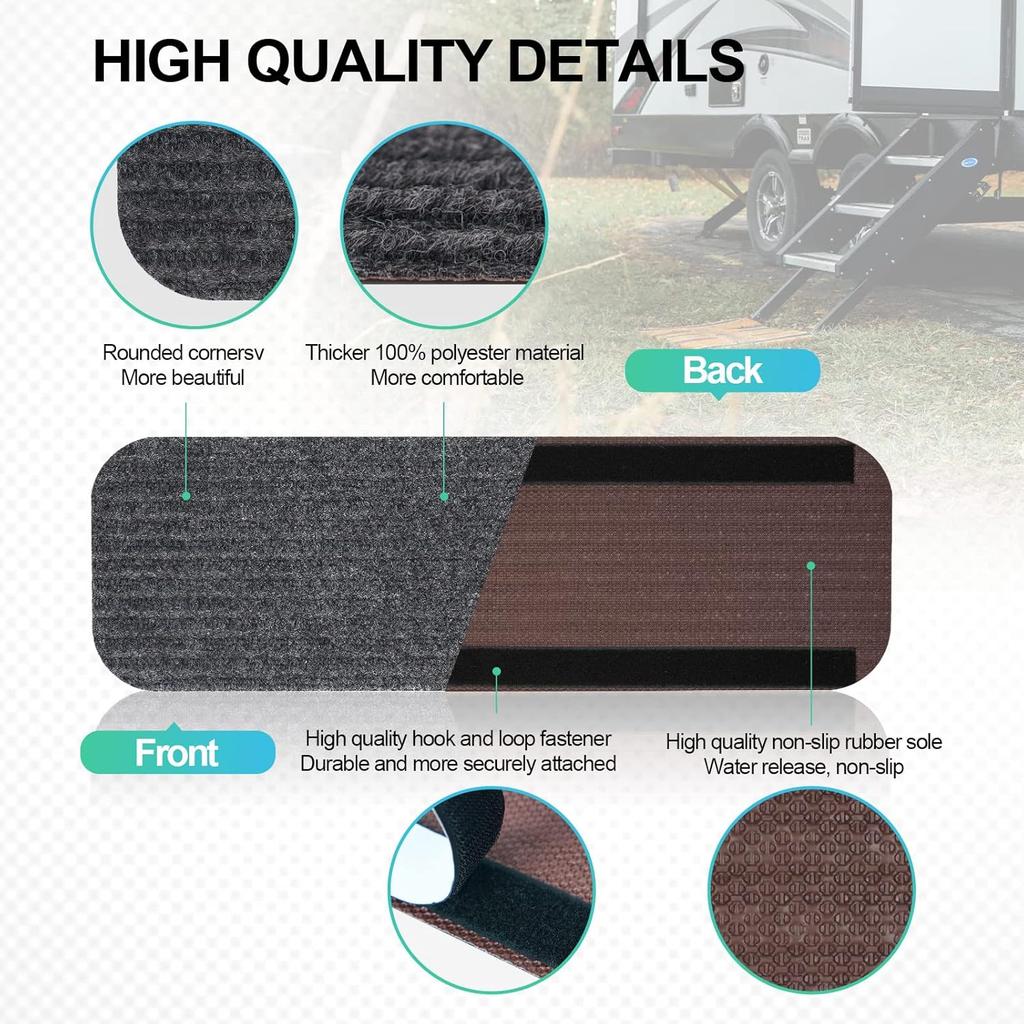 RV Step Covers 4 Pack RV Step Rug, RV Stair Covers Carpets For Mobile Home, Camper, 24 Inch Wide (24”*7.5”, Black)