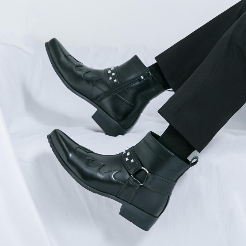 Knight Boots Men Black Brown Side Zipper Leather Shoes Outdoor Training Fashion Brand Chelsea Boots Size 38-46 Men Boots