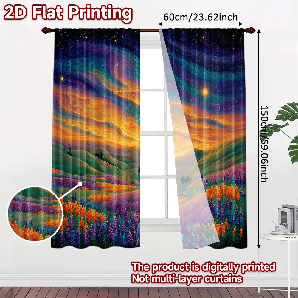 2D FLAT PRINTING 2pcs Curtains (Without Rod) Galaxy View with Cat Ramadan Festival Chic Print Curtains Semi-Sheer Curtains